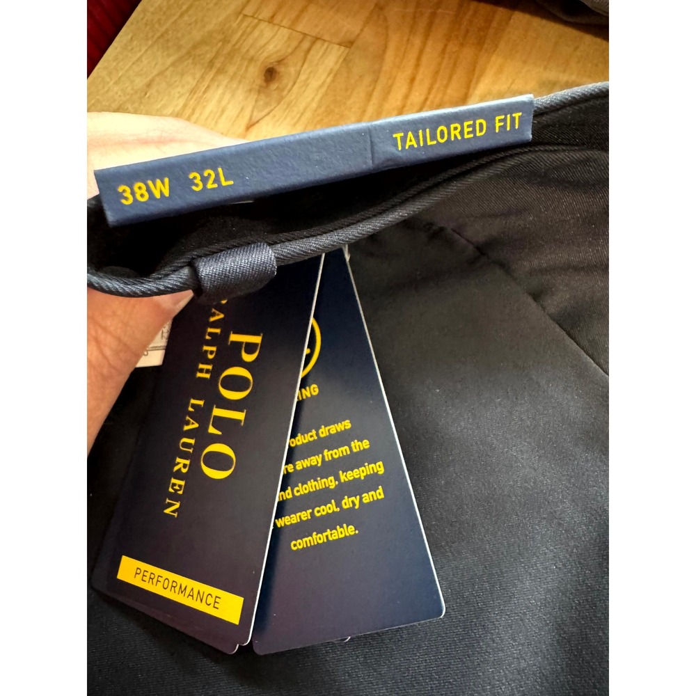 Polo Ralph Lauren Performance Tech Flat Front Pants Navy Blue Tailored 38x32 NEW - Picture 9 of 14